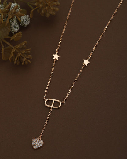 18kt Rose Gold Plated Star Charm CZ Heart Lariat Necklace
