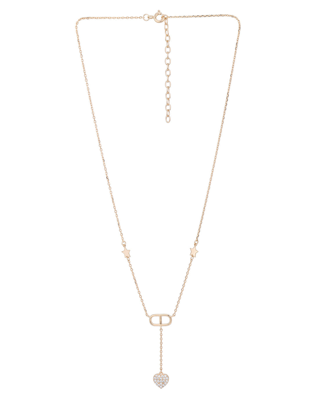 18kt Rose Gold Plated Star Charm CZ Heart Lariat Necklace