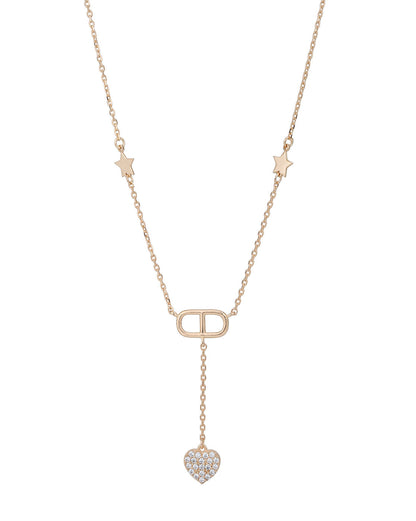 18kt Rose Gold Plated Star Charm CZ Heart Lariat Necklace