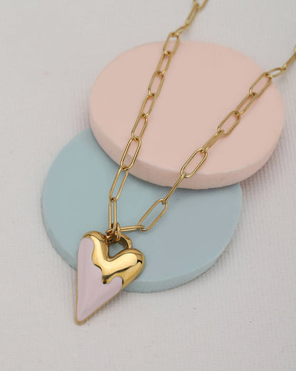 GenZ Gold Plated Puff Heart Pendant Enamel Necklace