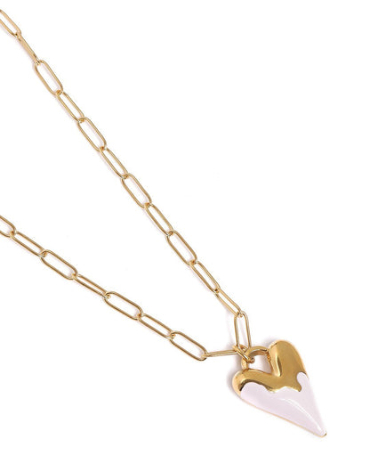 GenZ Gold Plated Puff Heart Pendant Enamel Necklace