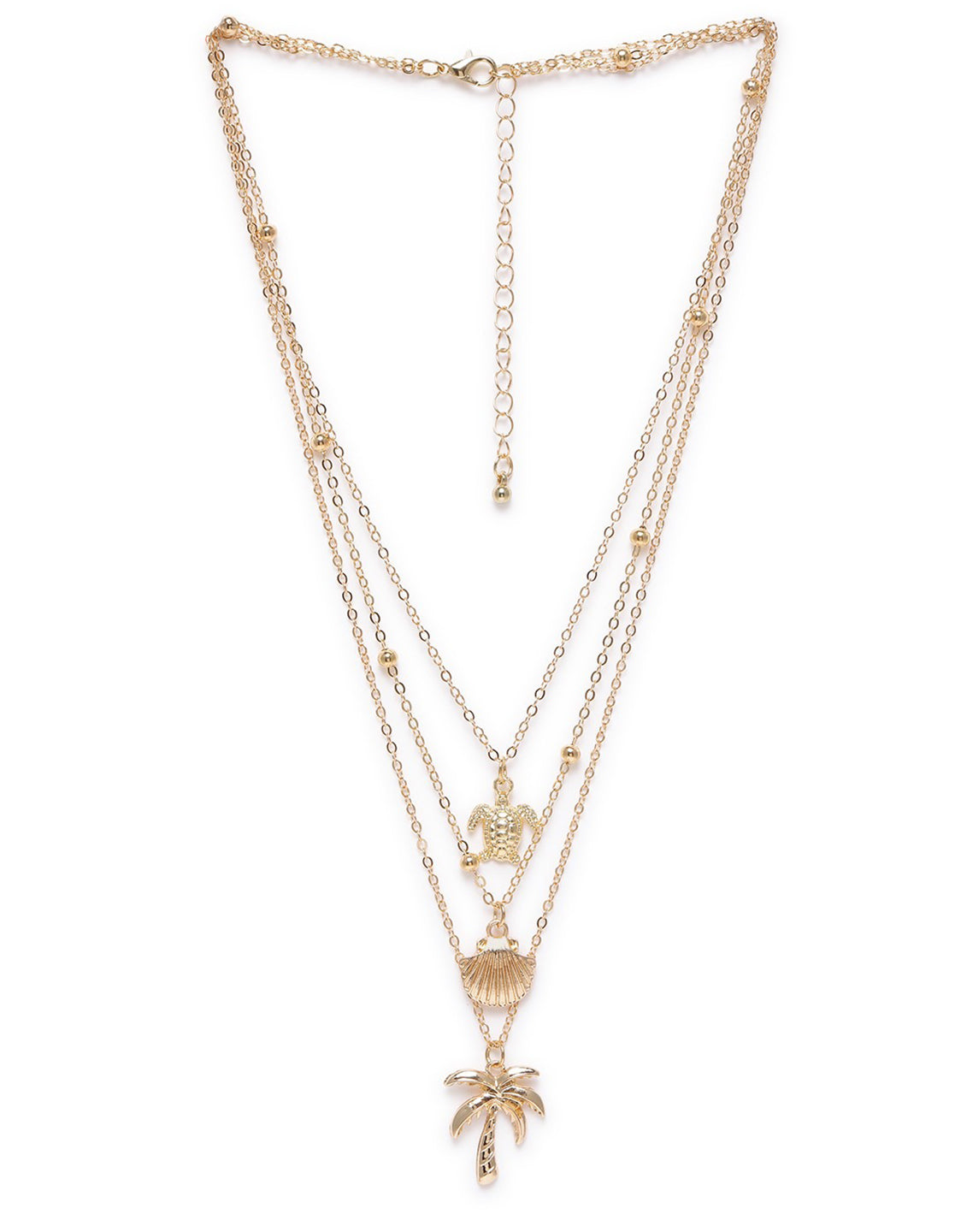 GenZ Set of 2 Rose Gold Plated Multi Layered Tortoise Shell Palm Tree Multi Pack Necklace