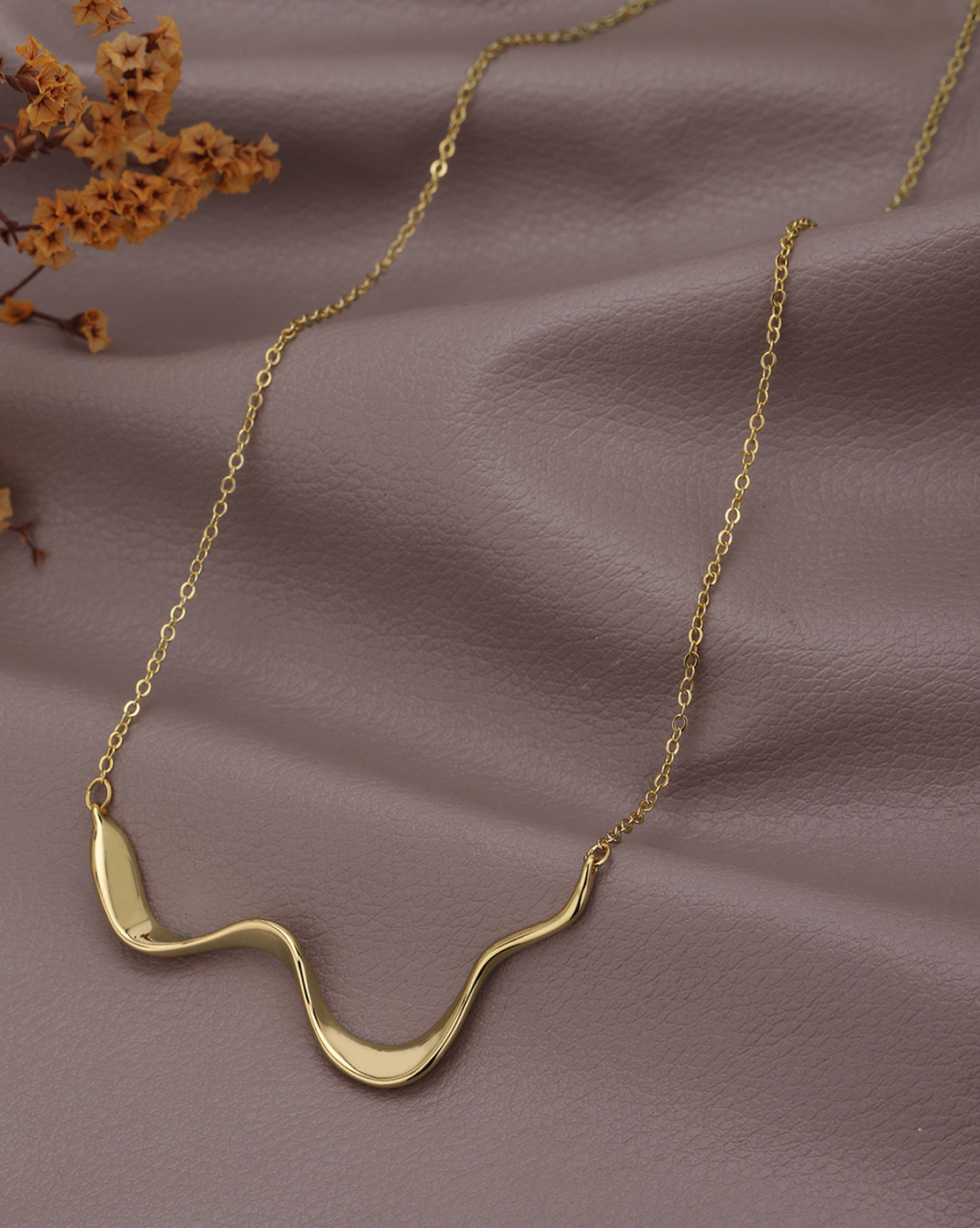 Gold Plated Curved Bar Necklace