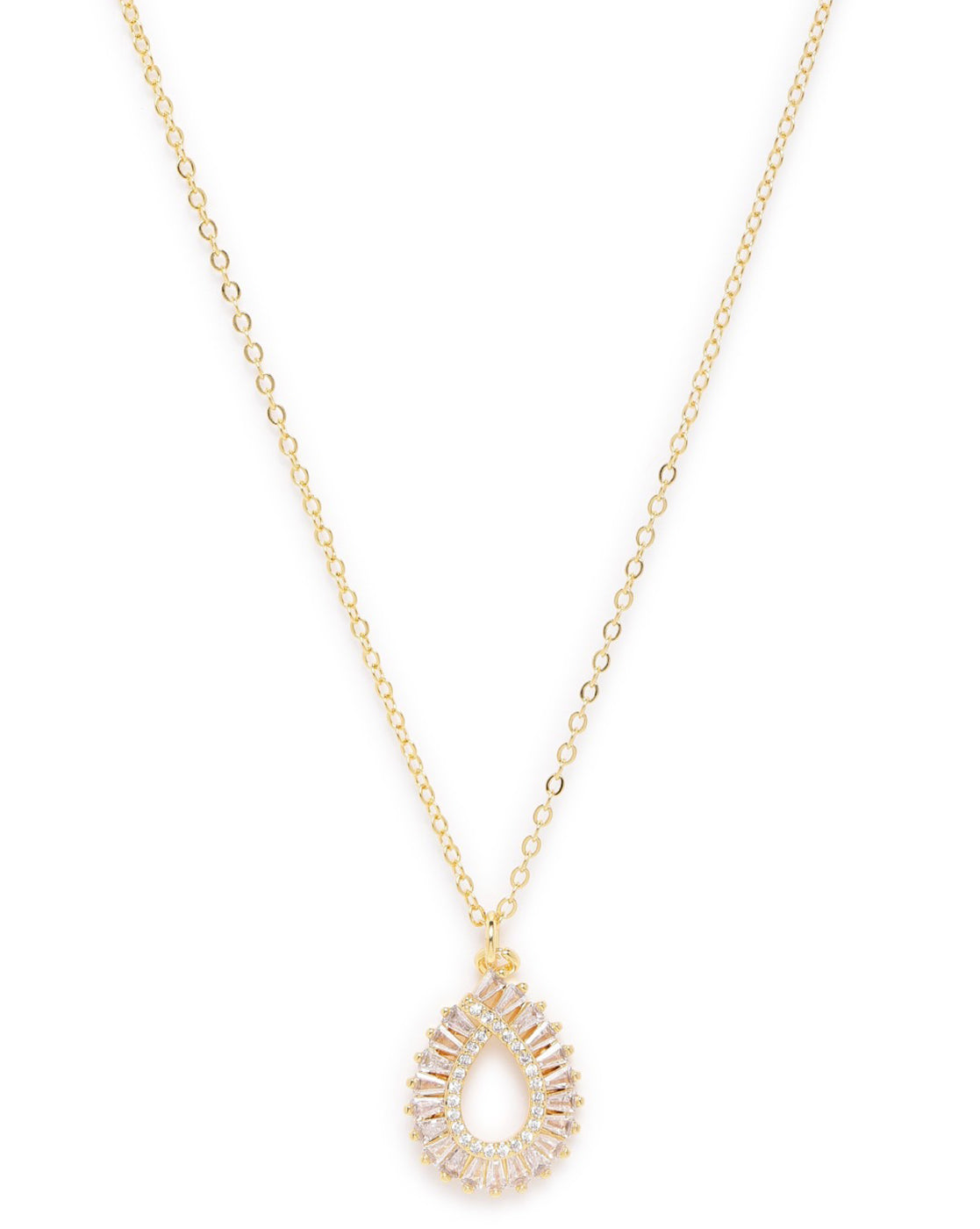 Gold Plated CZ Tear Drop Pendant Fancy Necklace