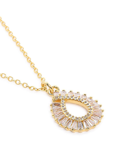 Gold Plated CZ Tear Drop Pendant Fancy Necklace