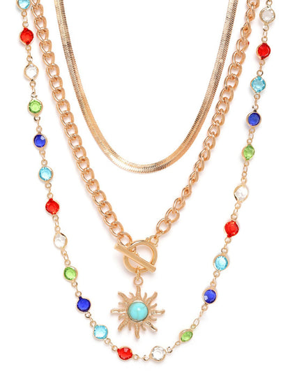 Set of 3 Two Toned Plated Multi Colour CZ Multi Pack Necklace