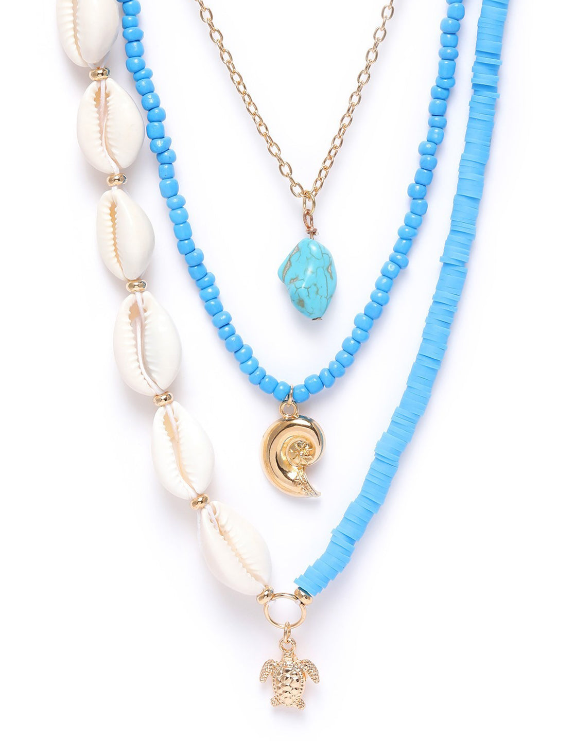 Set of 3 Rose Gold Plated Sea Shell Tortoise and Stone Multi Pack Necklace