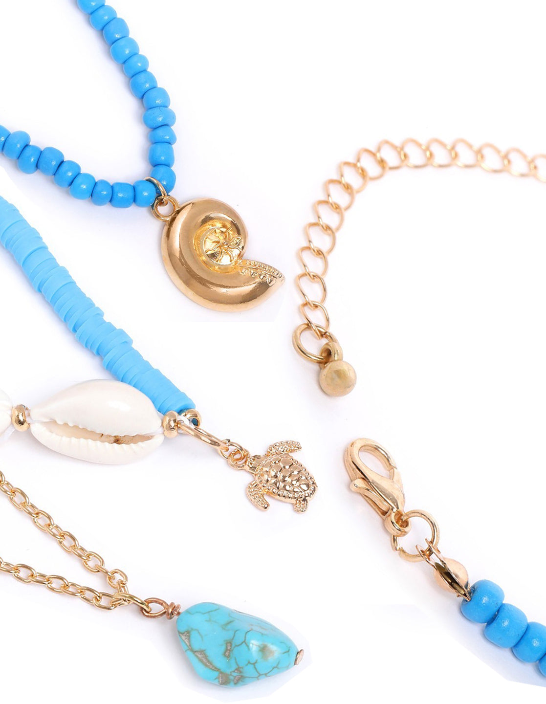 Set of 3 Rose Gold Plated Sea Shell Tortoise and Stone Multi Pack Necklace
