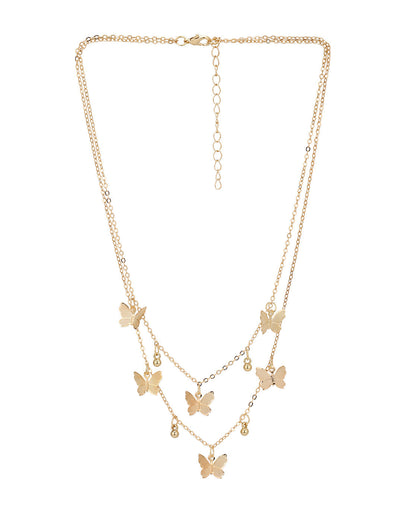 Rose Gold Plated Multiple Butterfly Double Chain Necklace