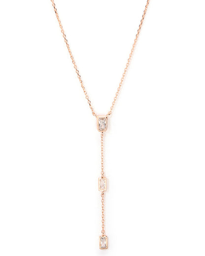 18kt Rose Gold Plated CZ Lariat Necklace