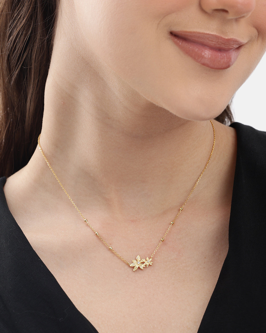 18kt Gold Plated CZ Double Floral Necklace
