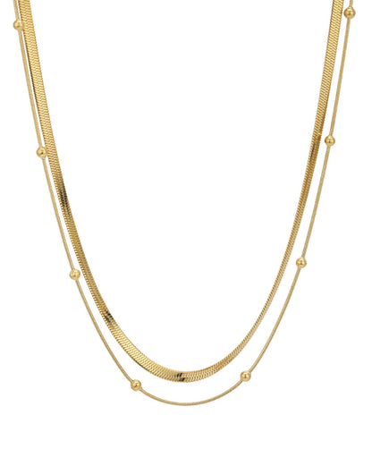 Gold Plated Snake &amp; Delicate Sphere Layered Necklace