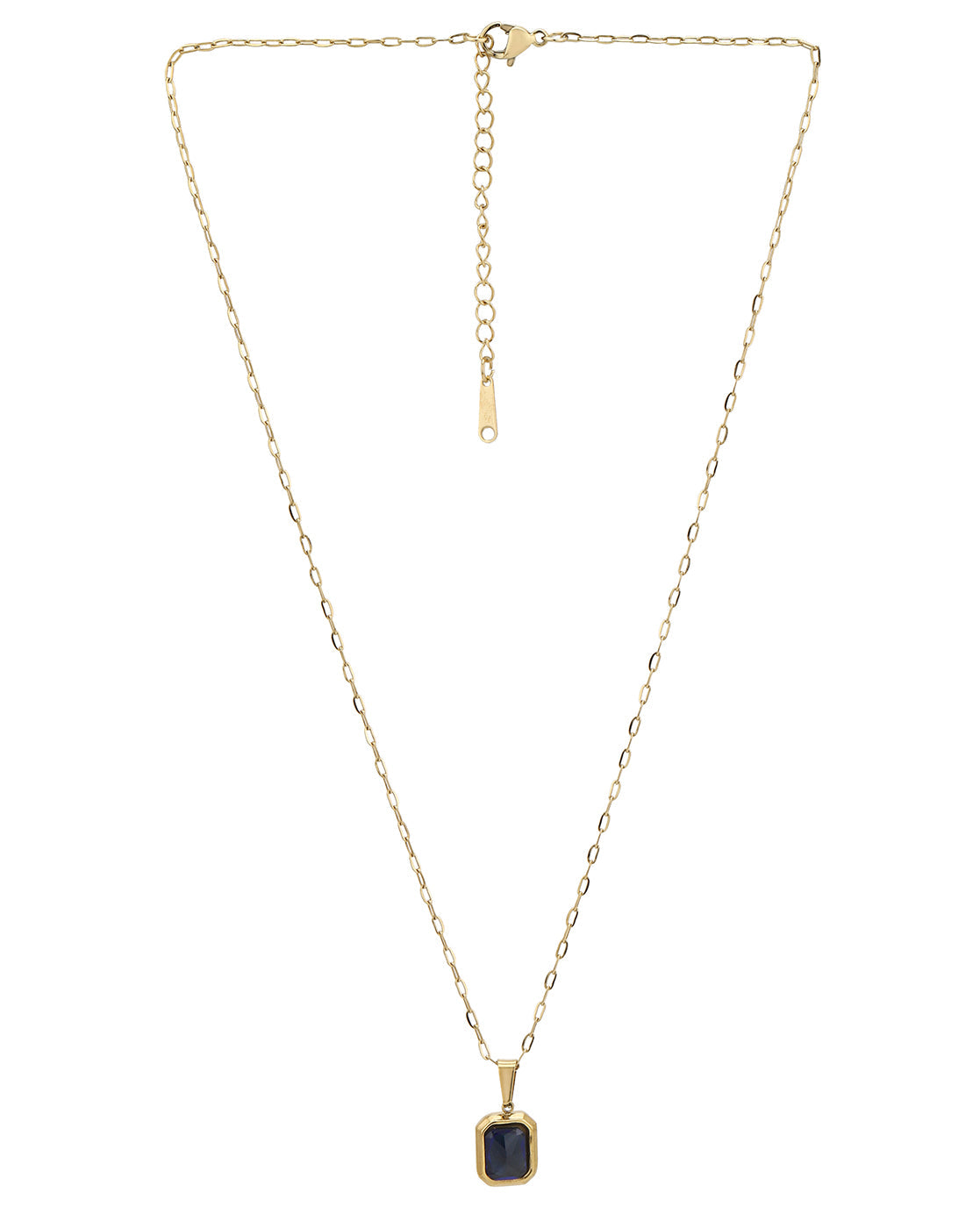 Gold Plated Everyday Blue Crystal Square Pendant and Chain