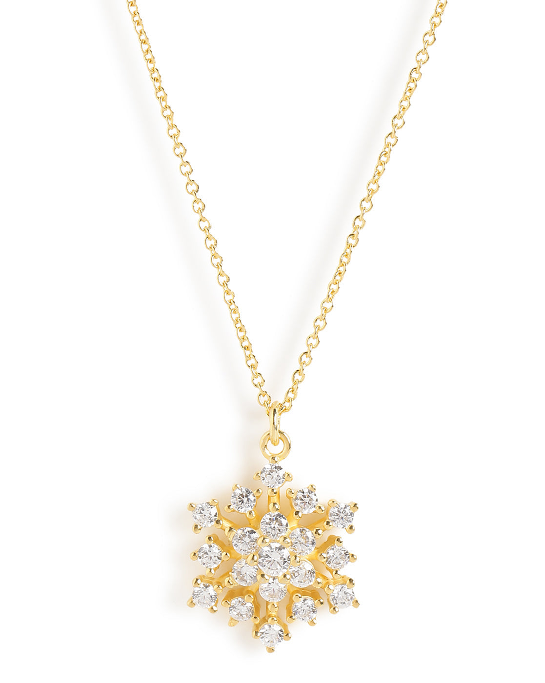 18kt Gold Plated CZ Snowflake Pendant with Chain