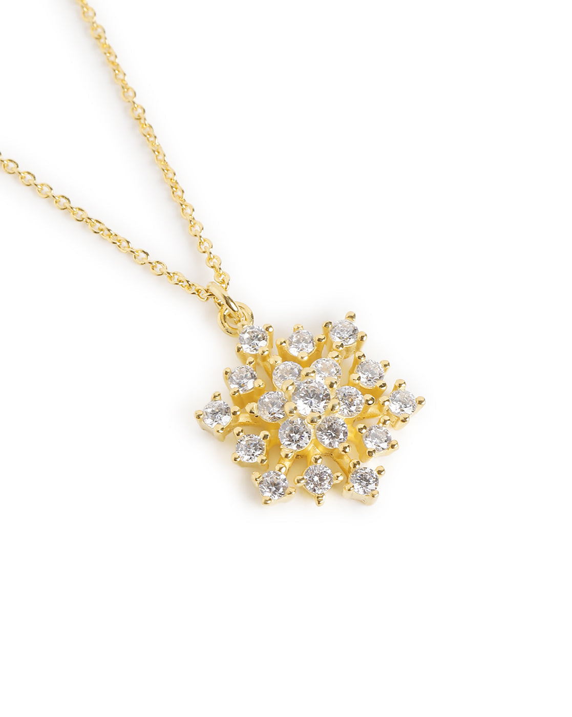18kt Gold Plated CZ Snowflake Pendant with Chain