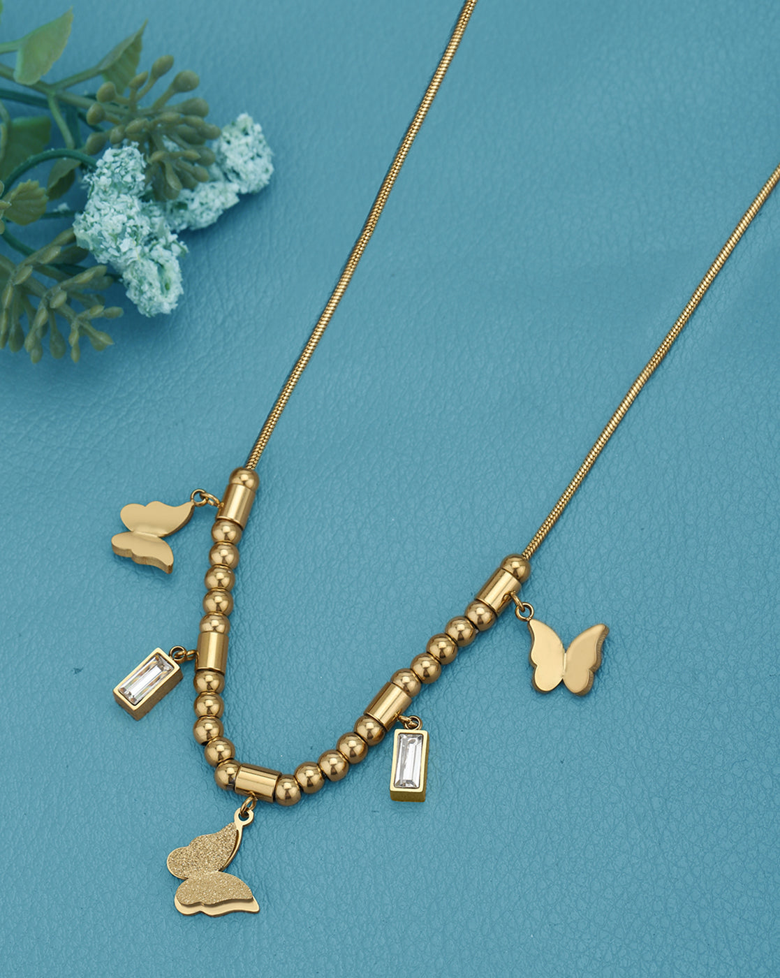 18kt Gold Plated CZ Multiple Butterfly Charm Necklace