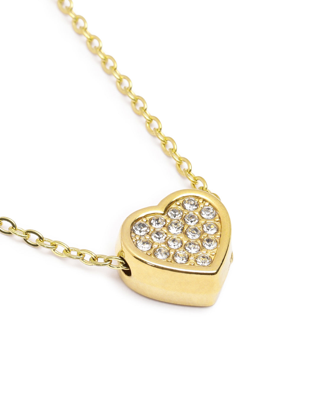 Antique Gold Plated CZ Puff Heart Pendant and Chain