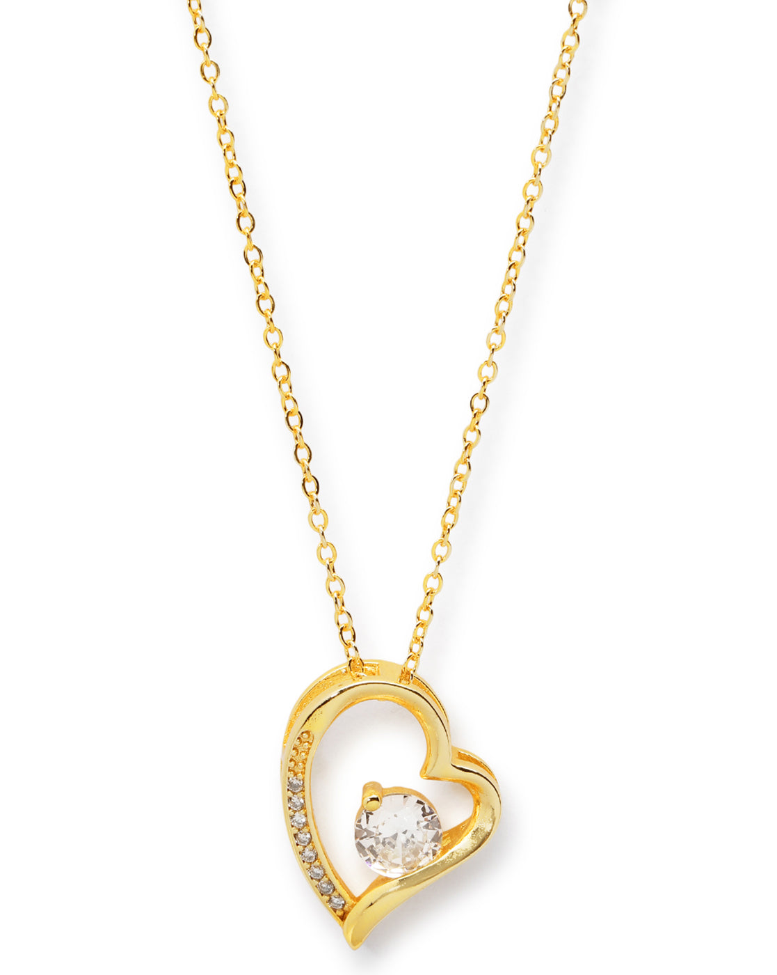Gold Plated CZ Solitaite Heart Pendant and Chain