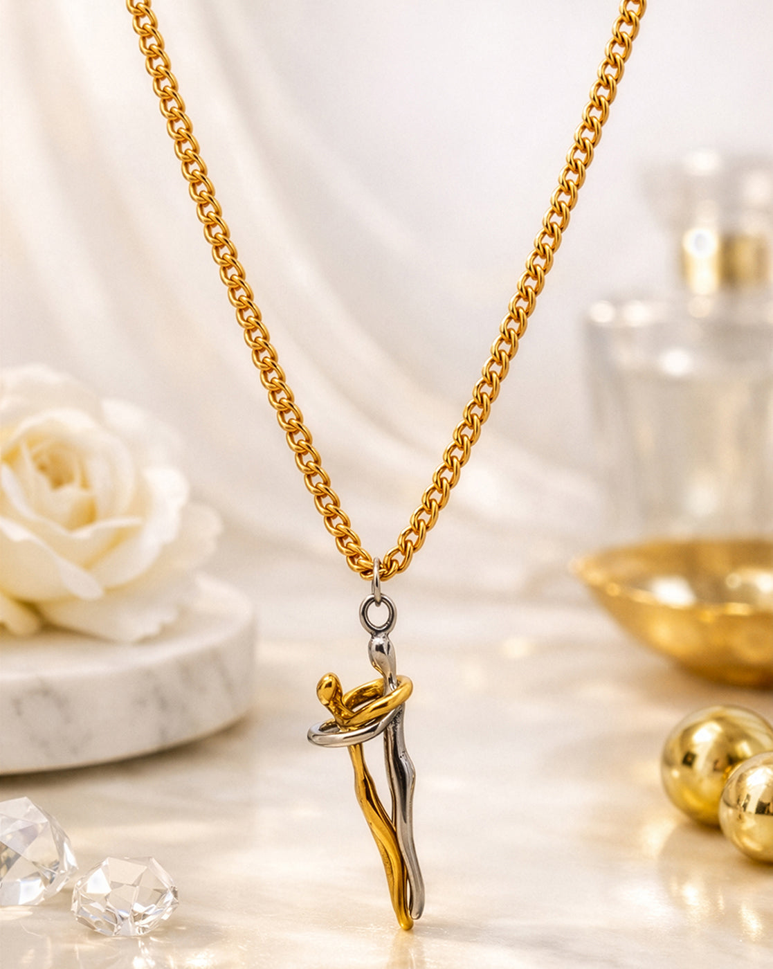 18kt Gold Plated Couple Hug Pendant and Chain