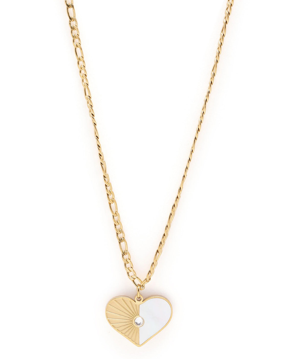 18kt Gold Plated CZ Shell Heart Pendant and Chain