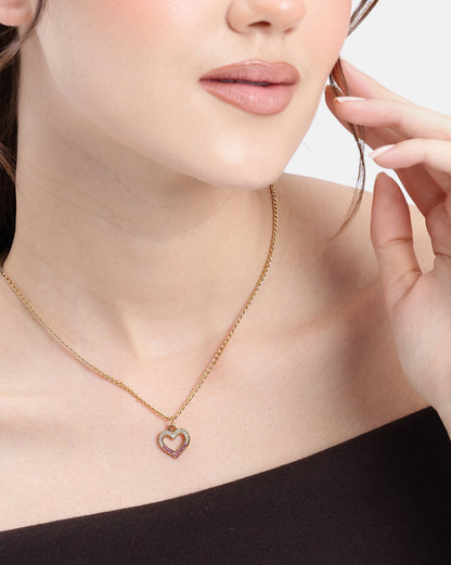 18kt Gold Plated CZ Heart Pendant and Chain