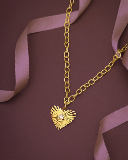 18kt Gold Plated CZ Heart Pendant and Chain