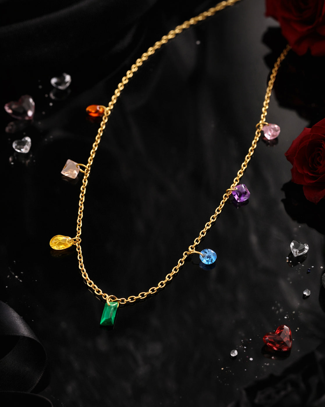 Gold Plated Color Stone Accent Necklace