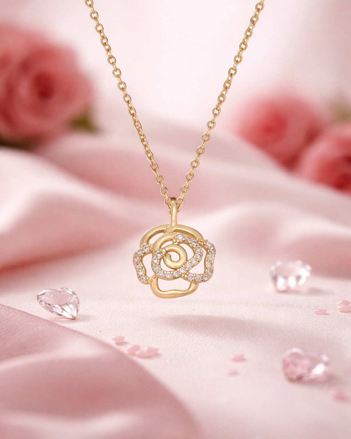 Gold Plated CZ Floral Pendant and Chain