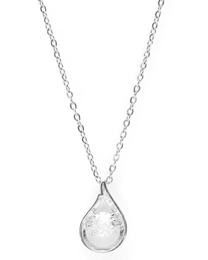 Silver Plated CZ Teardrop Pendant and Chain
