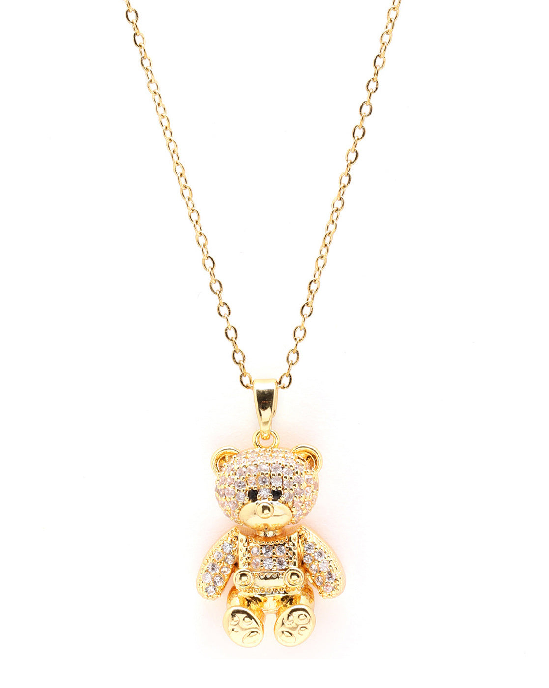Gold Plated CZ Teddy Bear Pendant and Chain
