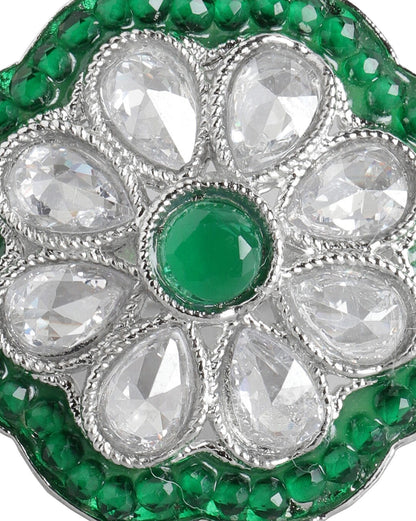Silver Plated Kundan Adjustable Ring For Women