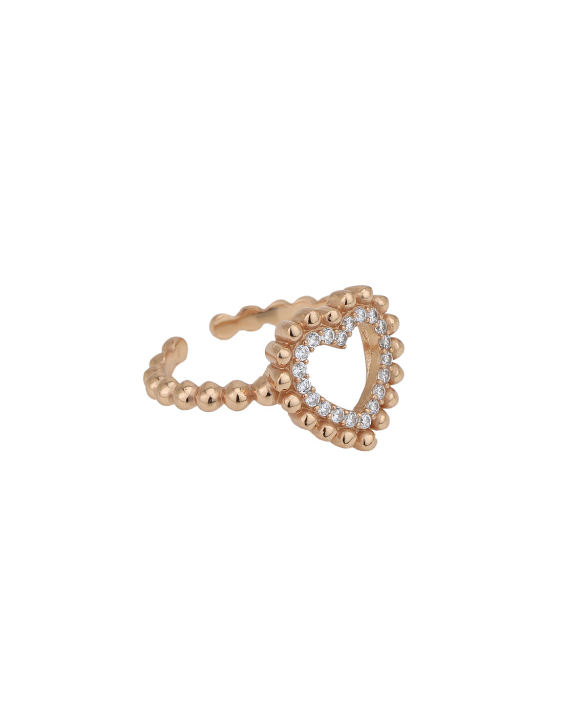 18kt Rose Gold Plated with CZ Heart Adjustable Finger Ring
