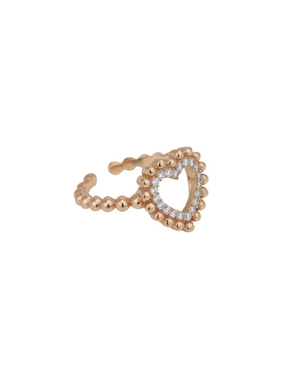 18kt Rose Gold Plated with CZ Heart Adjustable Finger Ring