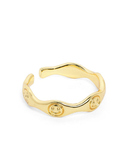 GenZ Gold Plated Adjustable Band Ring with engraved Smiley face