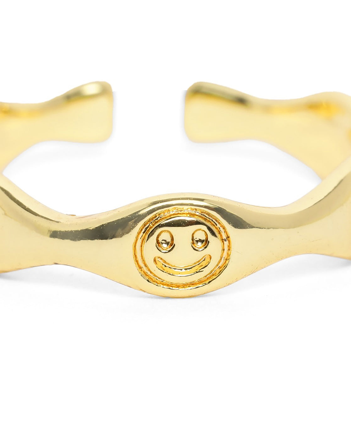 GenZ Gold Plated Adjustable Band Ring with engraved Smiley face