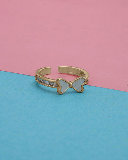 GenZ Gold Plated White Shell Twin Heart Adjustable Ring