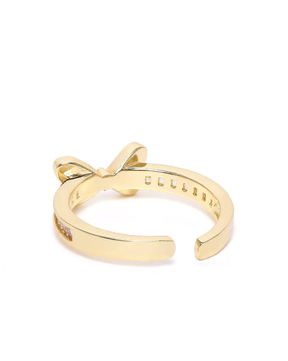 GenZ Gold Plated White Shell Twin Heart Adjustable Ring