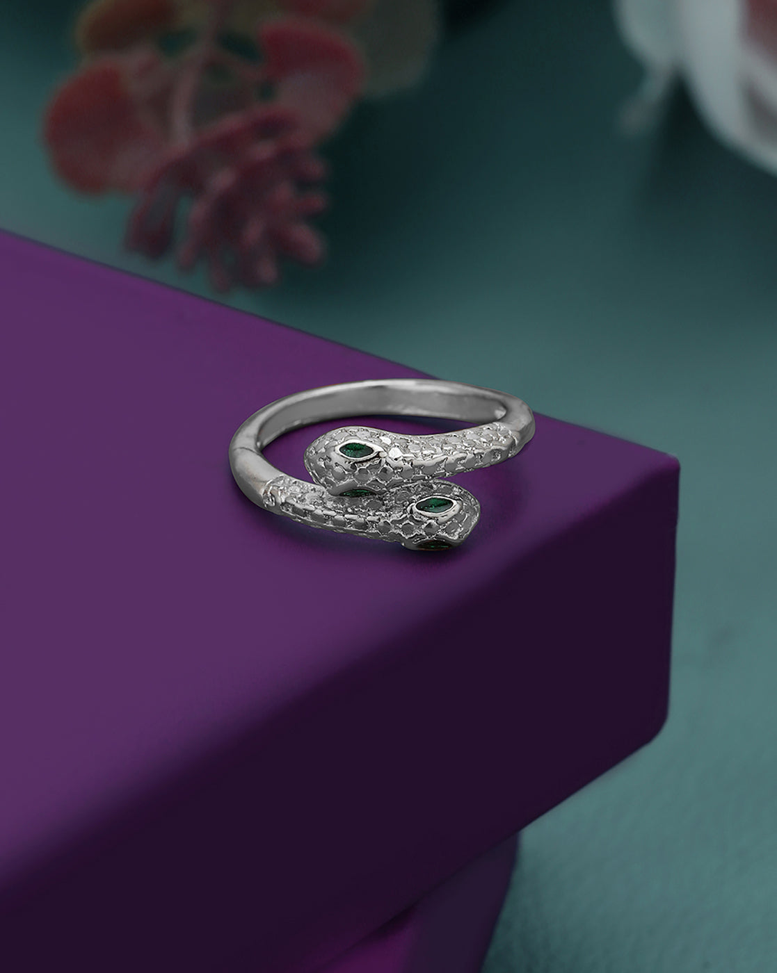 Silver Plated CZ Adjustable Snake Ring