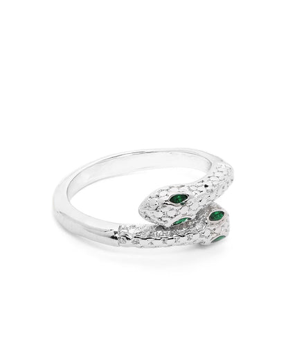 Silver Plated CZ Adjustable Snake Ring