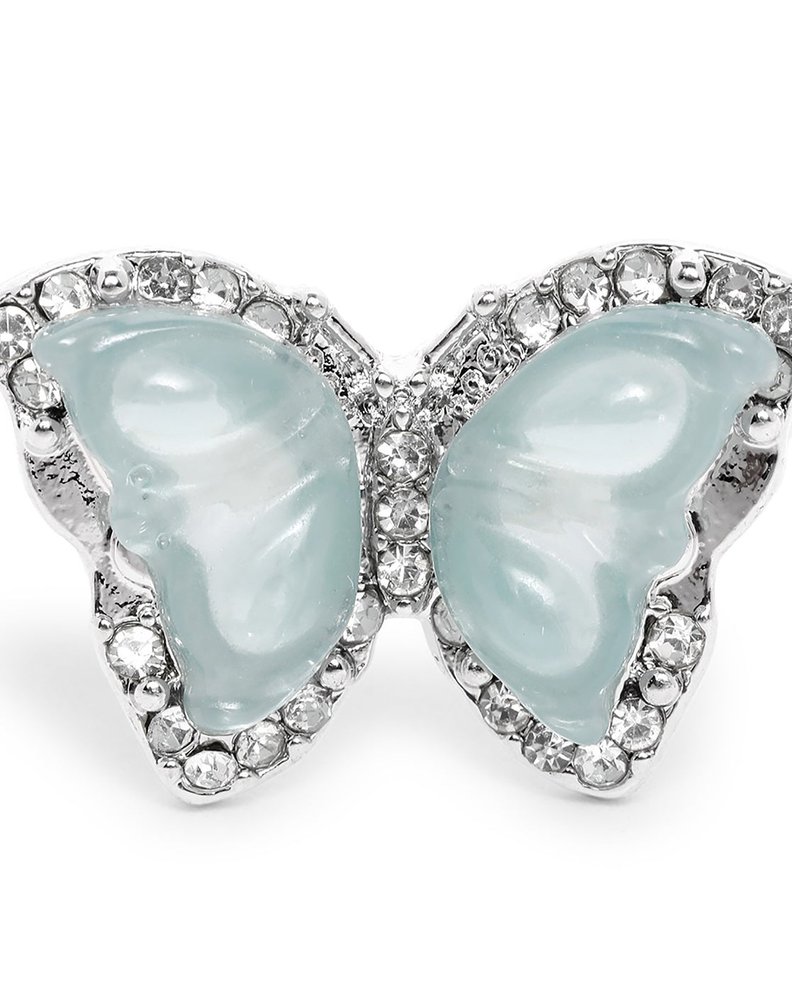 Silver Plated Glass Bead Butterfly Adjustable Ring