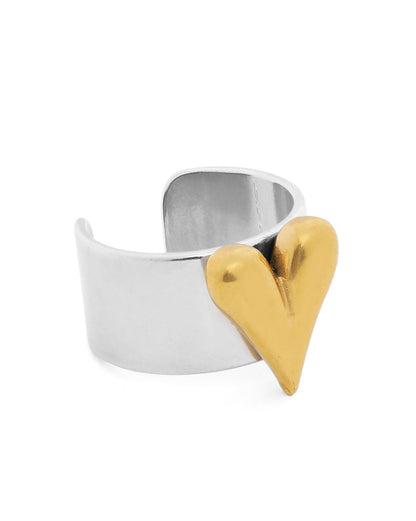 Silver and Gold Plated Heart Cuff Adjustable Ring