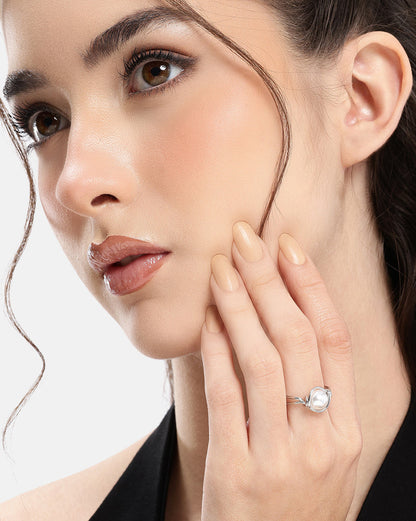 Silver Plated White Pearl Adjustable Ring