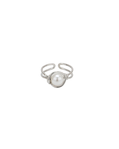 Silver Plated White Pearl Adjustable Ring