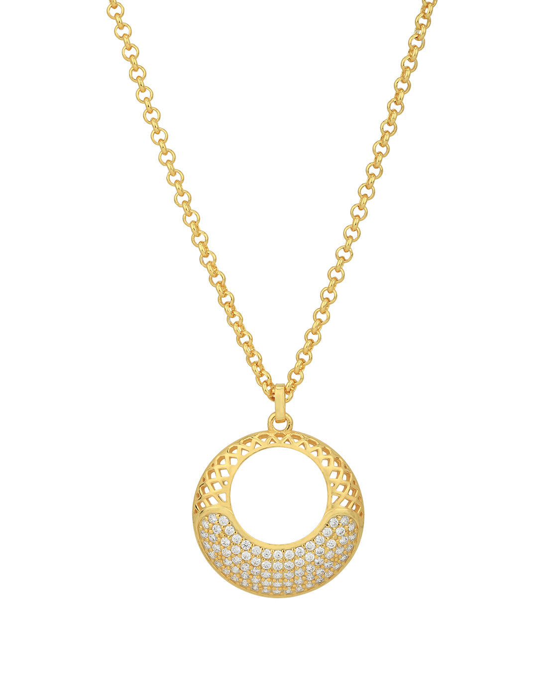 18kt Gold Plated with CZ Filigree Circular Necklace and Earring set for women