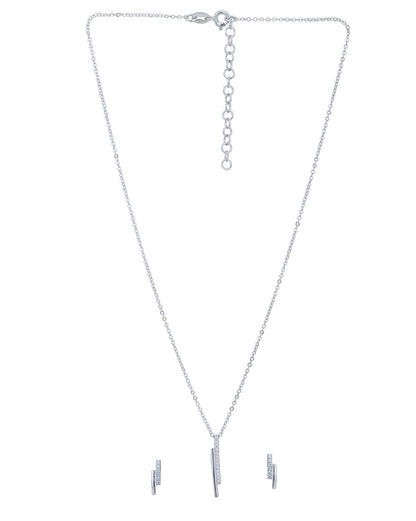 Rhodium Plated with CZ Fancy Necklace with Earring for women