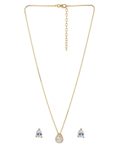 18kt Gold Plated CZ Tear Drop Shape Necklace with Earring Set for women