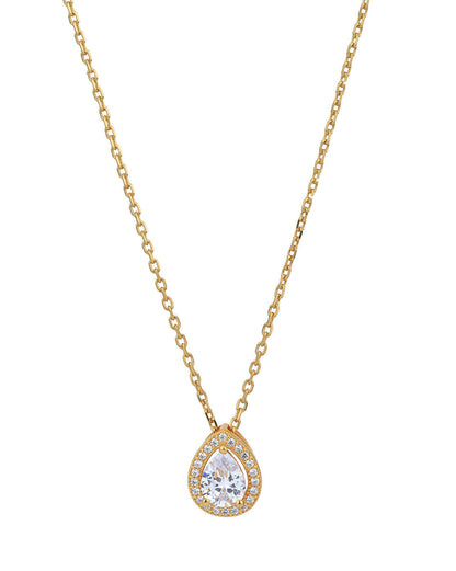 18kt Gold Plated CZ Tear Drop Shape Necklace with Earring Set for women