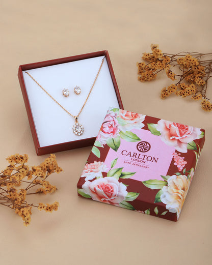 18kt Rose Gold Plated with CZ Necklace with Earring Set for women