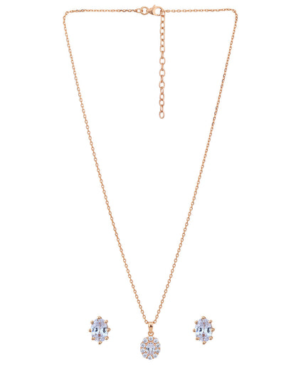 18kt Rose Gold Plated with CZ Necklace with Earring Set for women