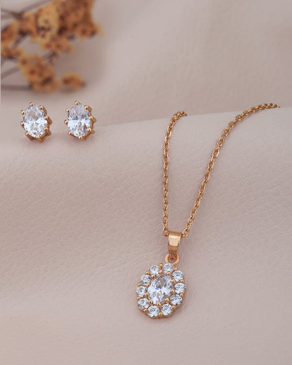 18kt Rose Gold Plated with CZ Necklace with Earring Set for women